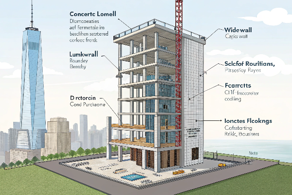 A house under construction showing different materials at different stages